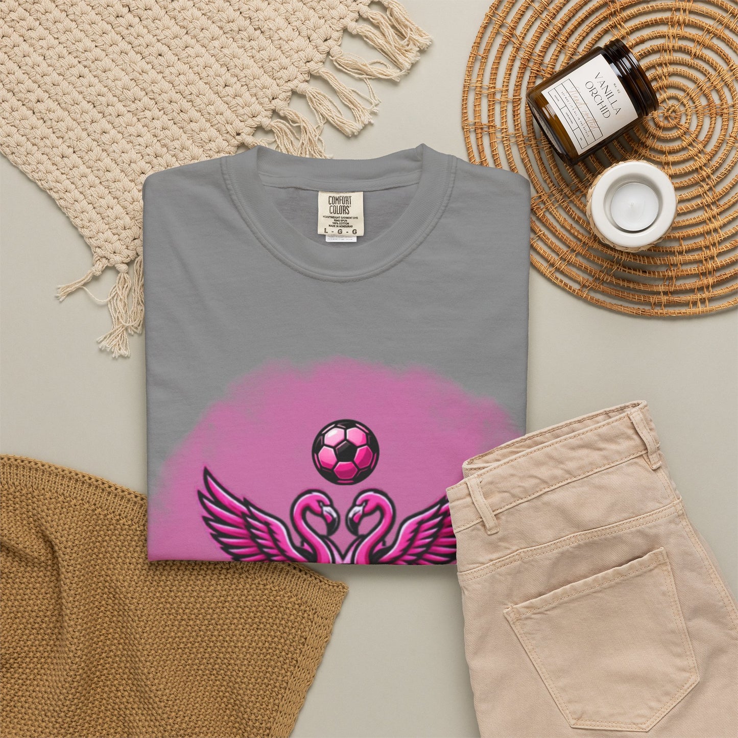 Miami Soccer Fans Pink Flamingo Heart T-Shirt