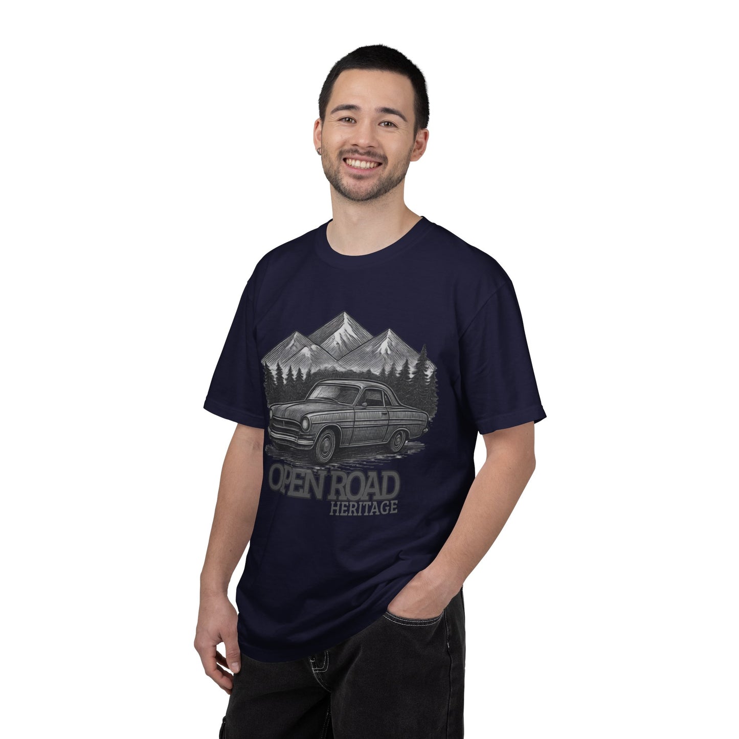 Vintage Open Road Heritage Classic Car Tee — Retro Mountain Driving