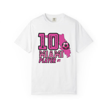 Miami # 10 Football Player T-Shirt — Athletic Garment-Dyed Soccer Tee