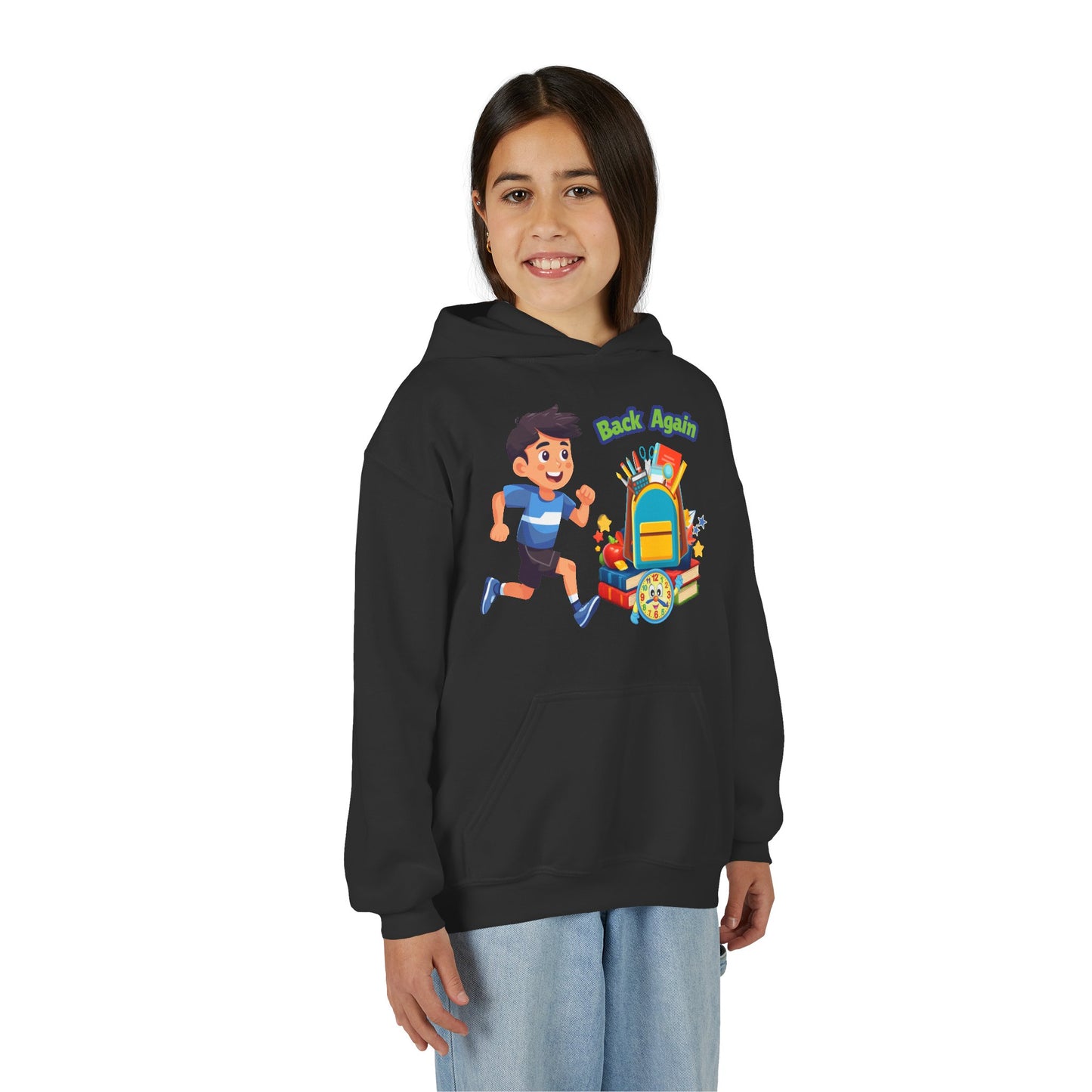 Kids "Back Again" School Backpack Hoodie — Youth Back-to-School Sweatshirt