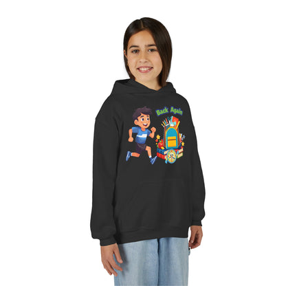 Kids "Back Again" School Backpack Hoodie — Youth Back-to-School Sweatshirt