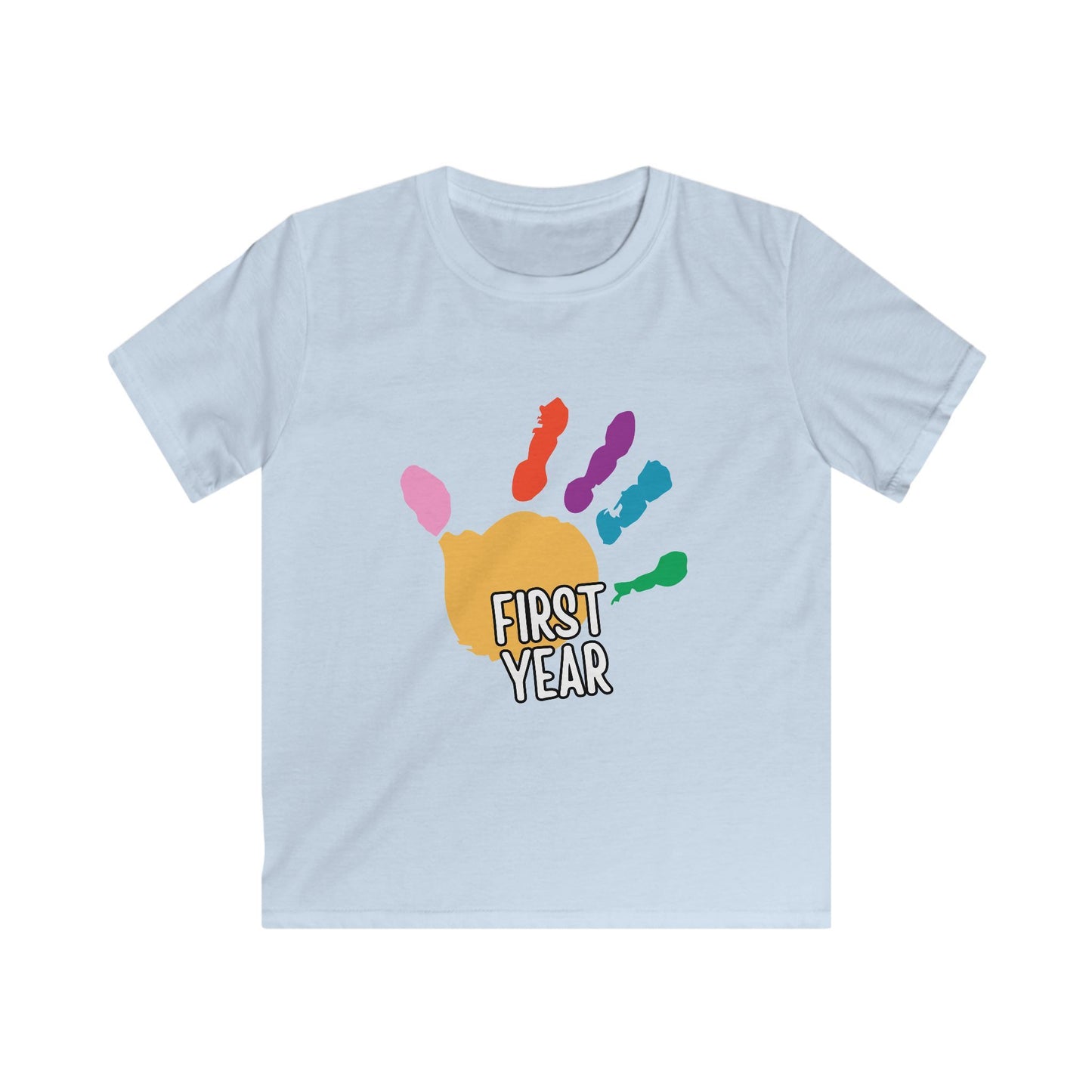 First Year of School Kids T-Shirt — Colorful Handprint Tee