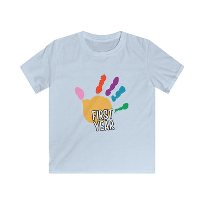 First Year of School Kids T-Shirt — Colorful Handprint Tee