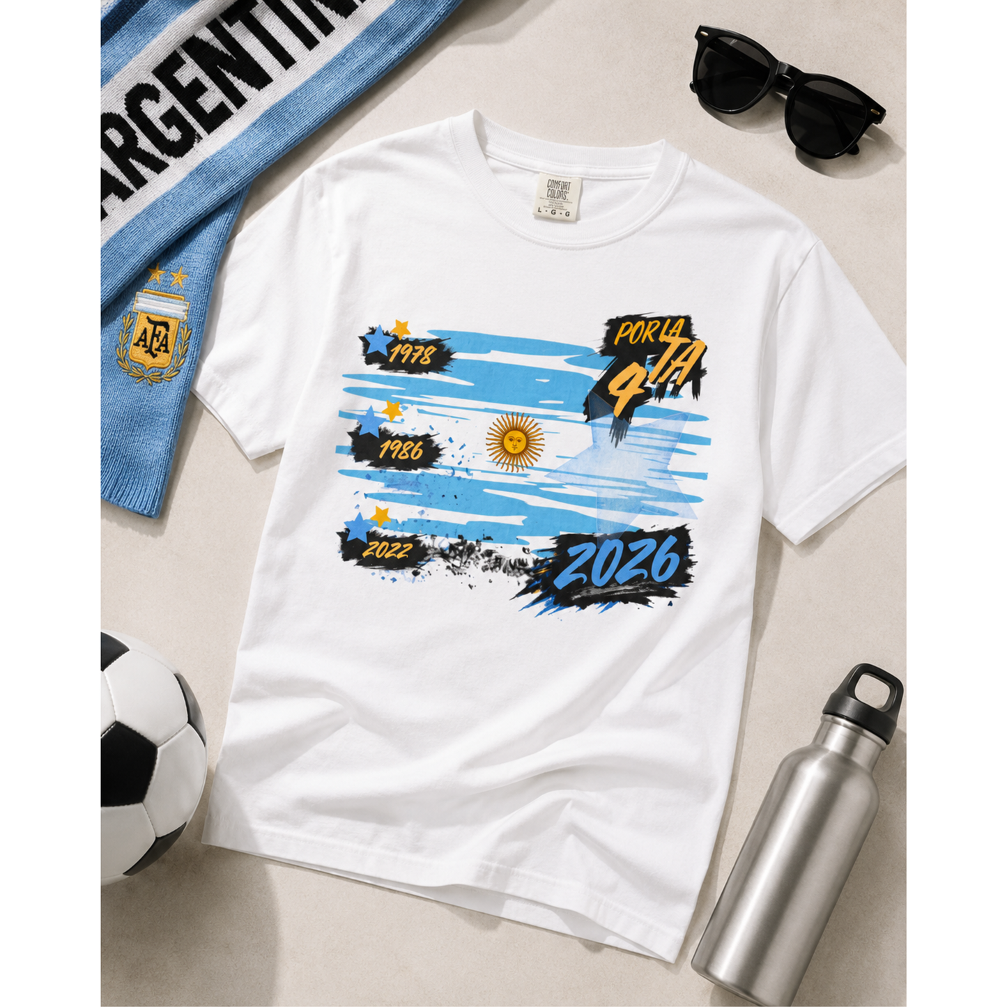 Por La 4ta Argentina Soccer Fan Shirt | Three Stars Heritage Football Tee