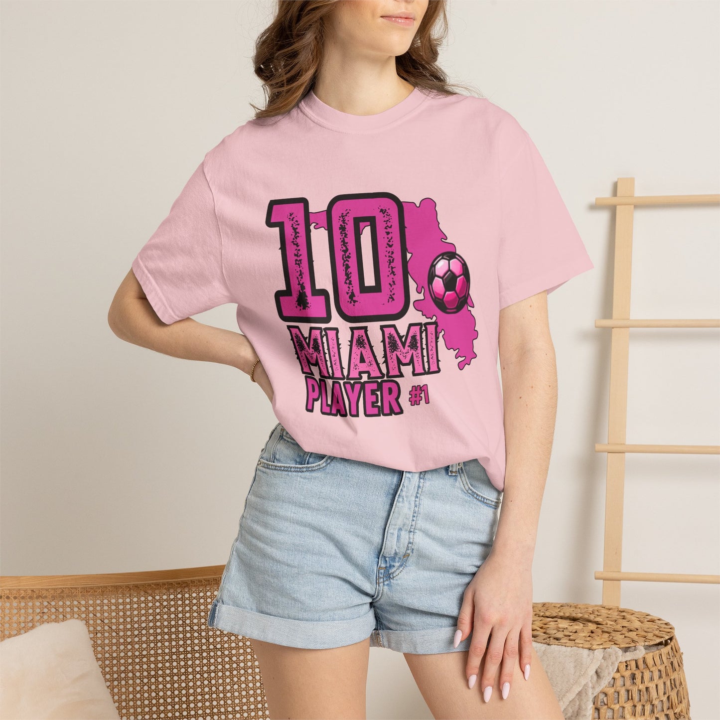 Miami # 10 Football Player T-Shirt — Athletic Garment-Dyed Soccer Tee