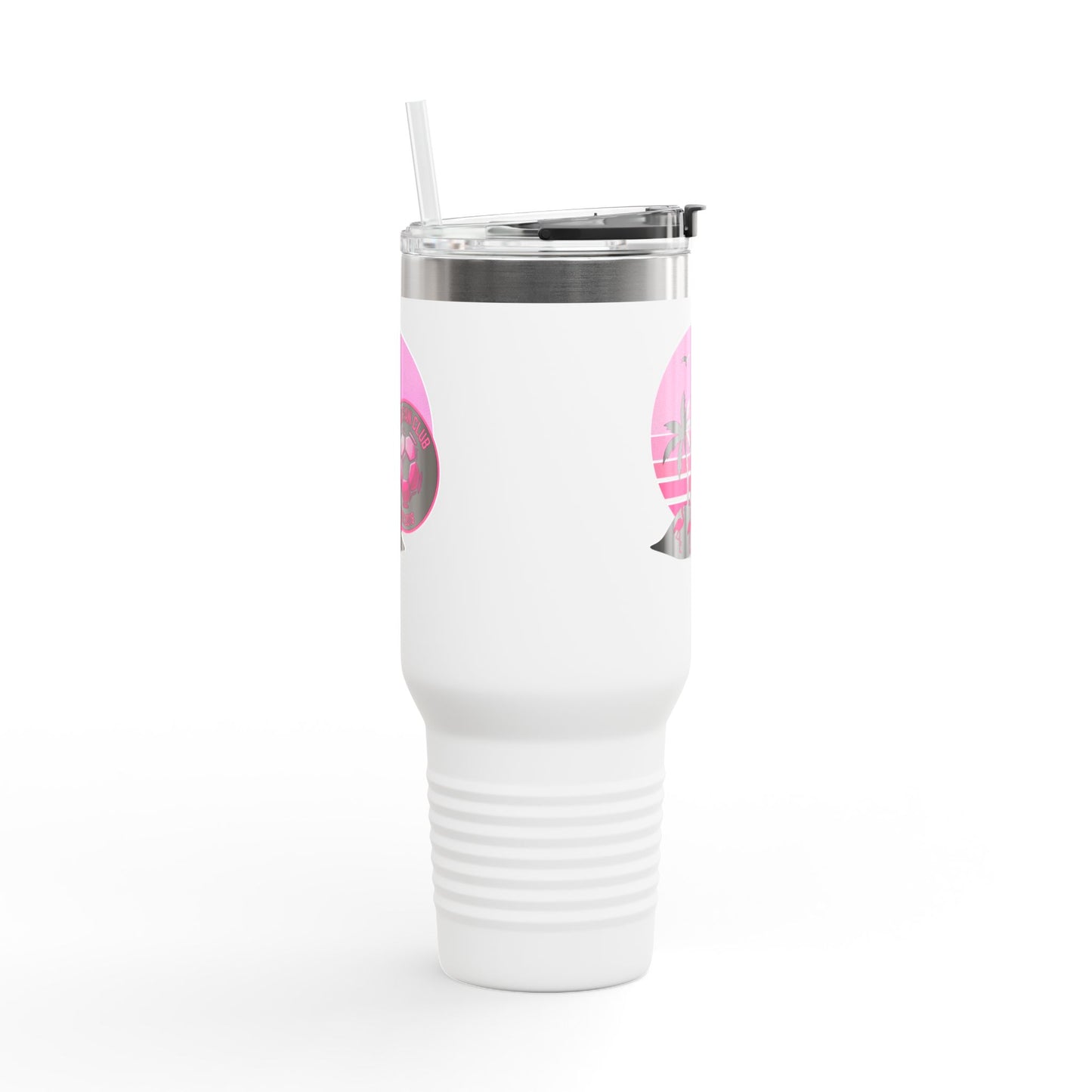 Miami Fan Club Soccer 40oz Insulated Travel Mug — Tropical Pink Sports Tumbler with Handle
