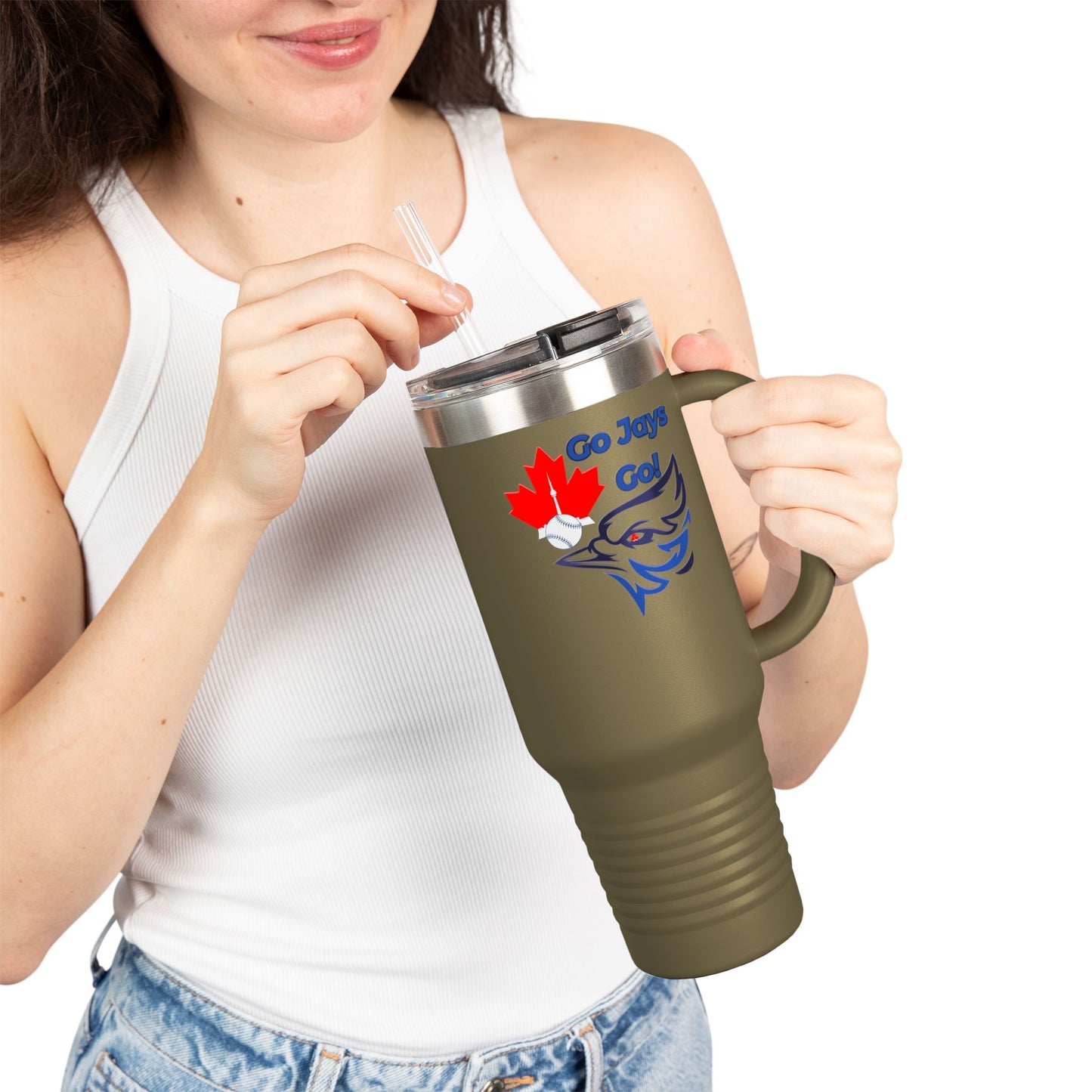 Go Jays Go! 40oz Insulated Travel Mug — Stainless Steel Baseball Fan Tumbler