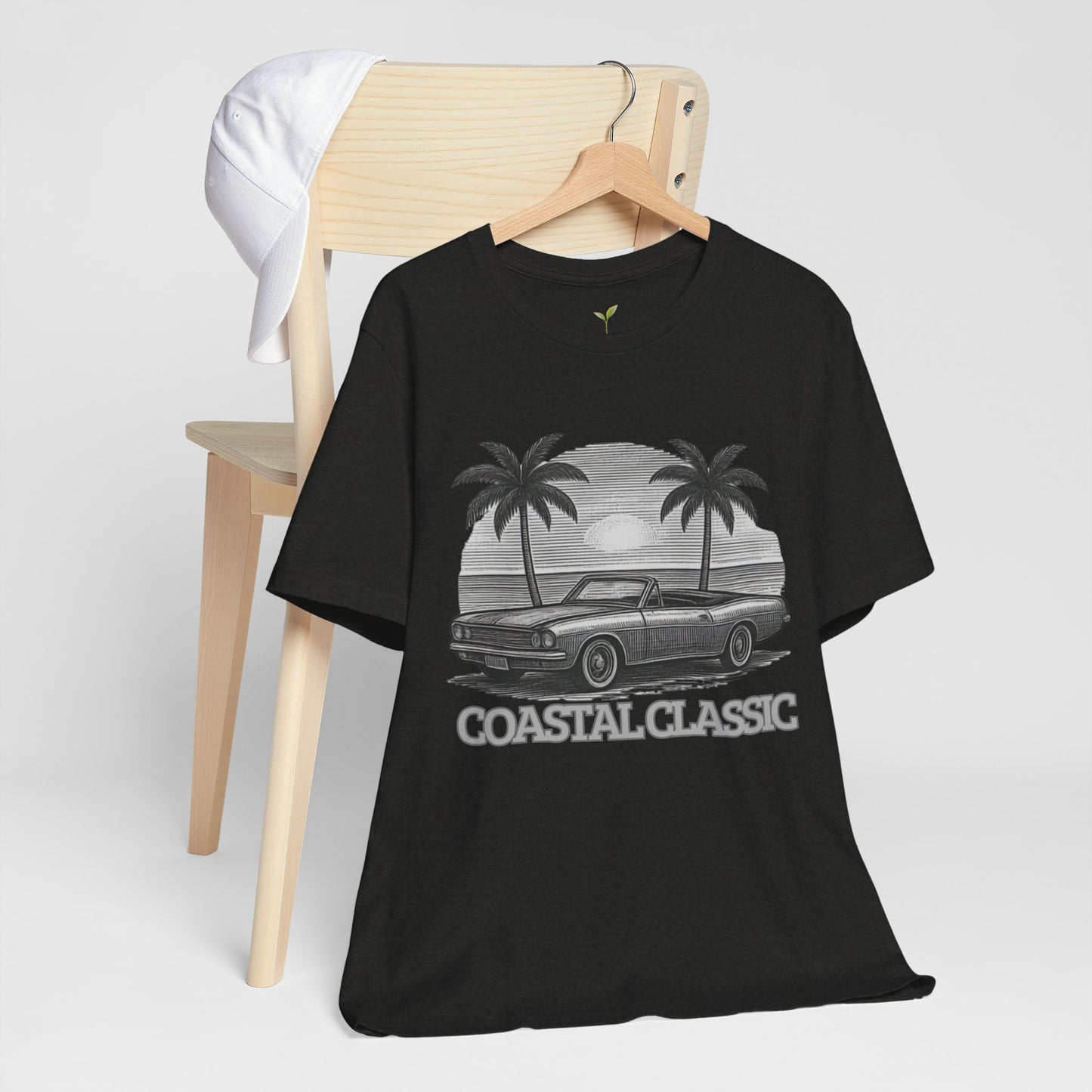 Vintage Convertible Beach T-Shirt — Retro Palm Tree Muscle Car Tee