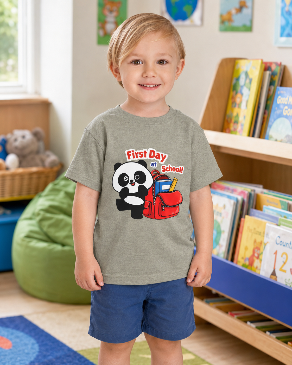 First Day of School Toddler Tee - Cute Panda Backpack Design