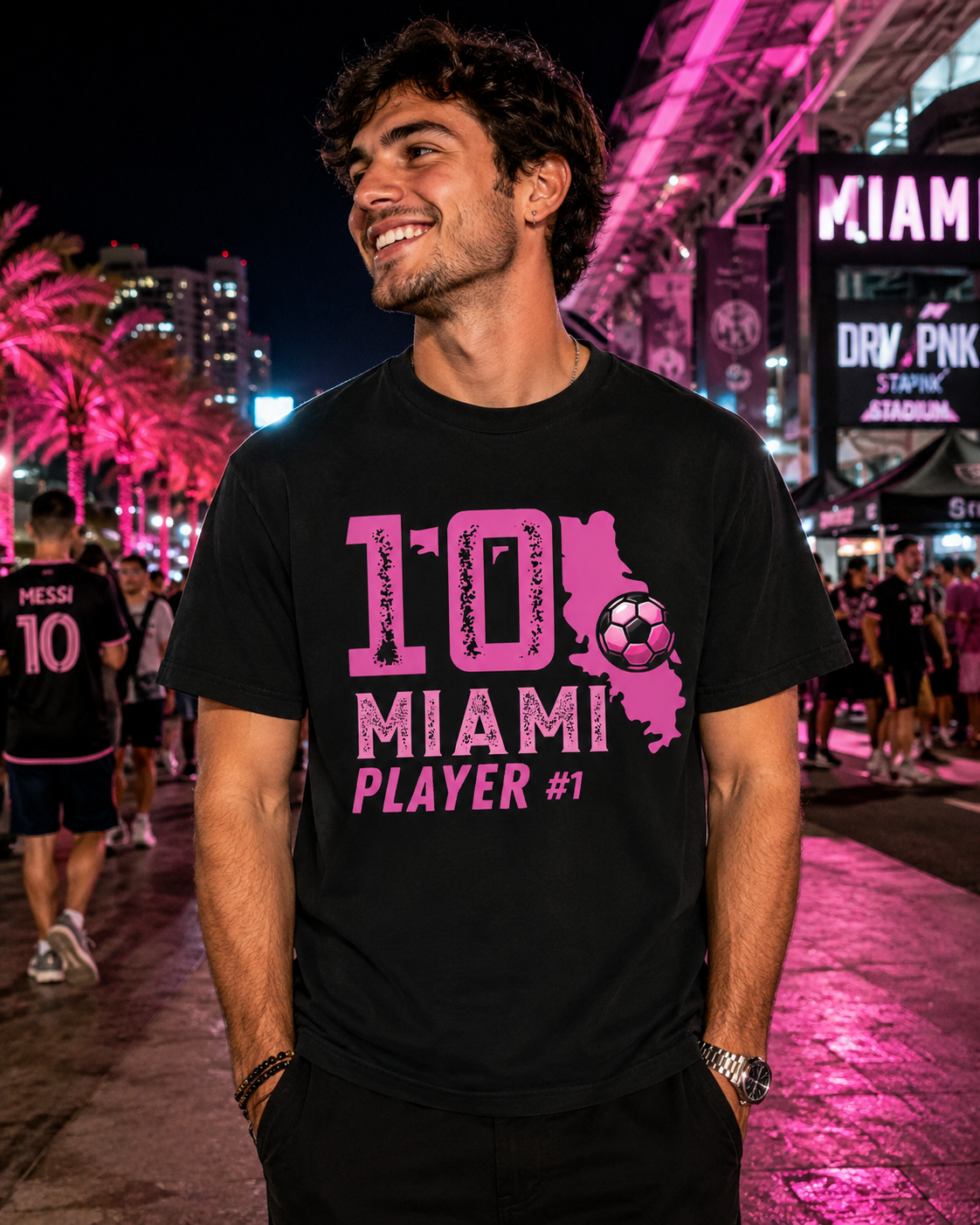 Miami # 10 Football Player T-Shirt — Athletic Garment-Dyed Soccer Tee