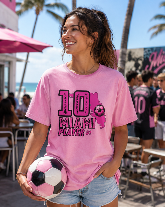 Miami # 10 Football Player T-Shirt — Athletic Garment-Dyed Soccer Tee