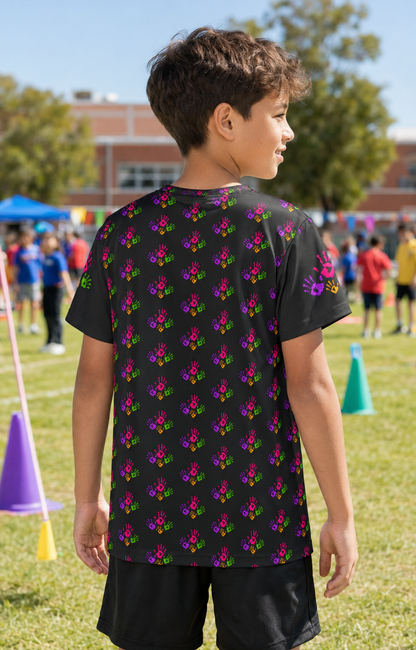 **Colorful Handprint Kids Active Shirt — All-Over Print Jersey**