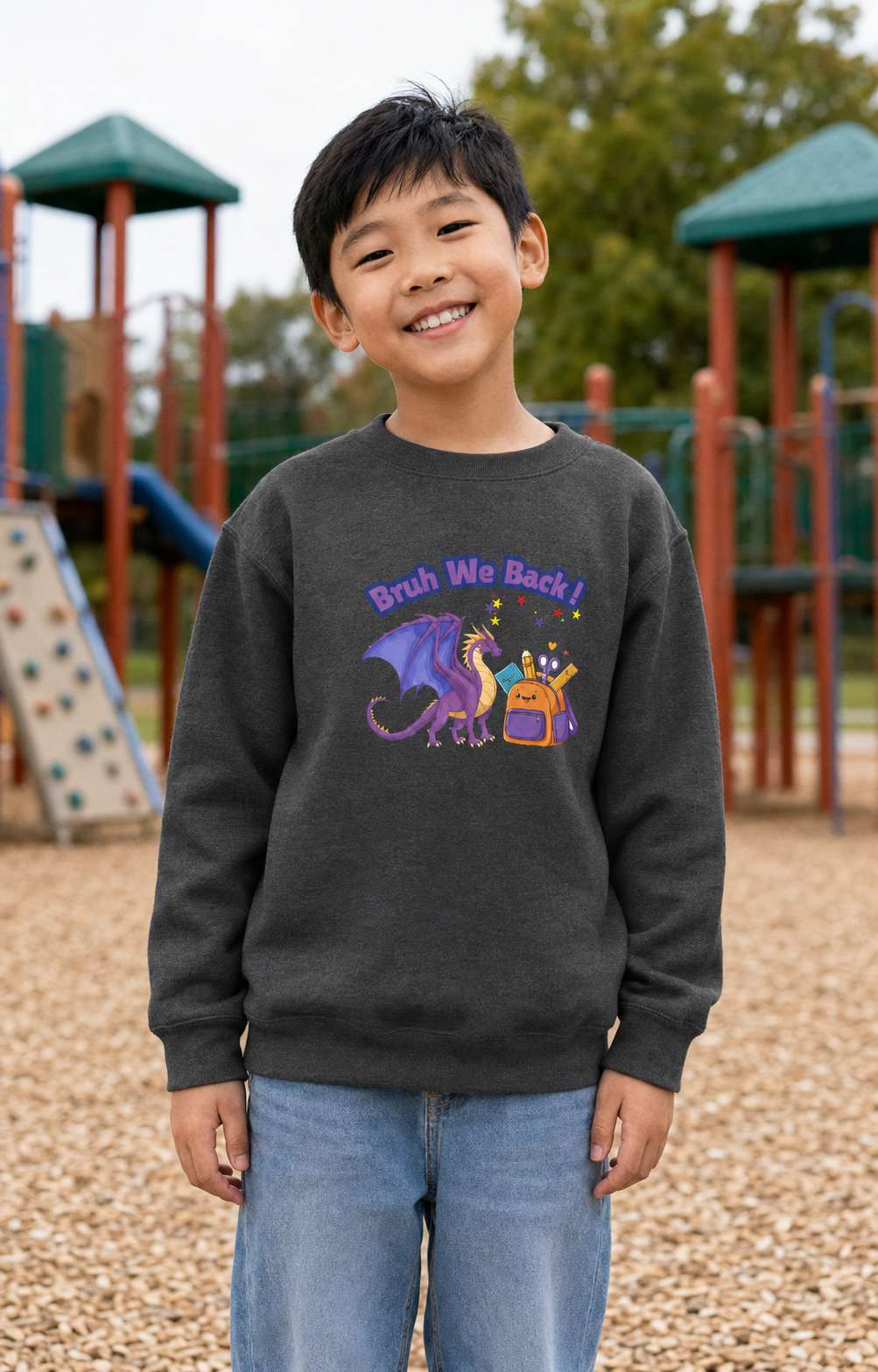 Bruh We Back Kids Dragon Sweatshirt — Youth Back-to-School Crewneck