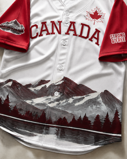 Canada True North Mountain Baseball Jersey | Red Maple Leaf Canada Heritage Sports Shirt