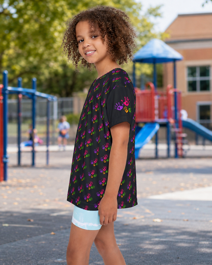 **Colorful Handprint Kids Active Shirt — All-Over Print Jersey**
