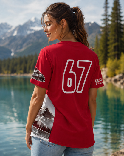 Canada True North Mountain Baseball Jersey | Red Maple Leaf Canada Heritage Sports Shirt