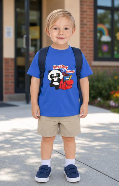 First Day of School Toddler Tee - Cute Panda Backpack Design