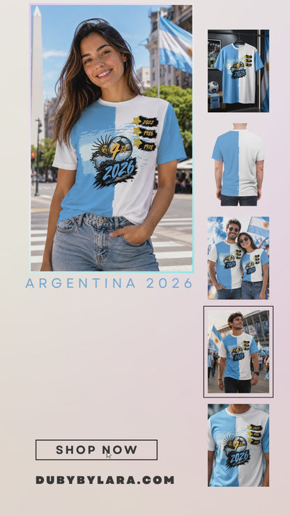 Argentina Soccer Fan Shirt 2026 — Por La 4ta Blue & White Tee